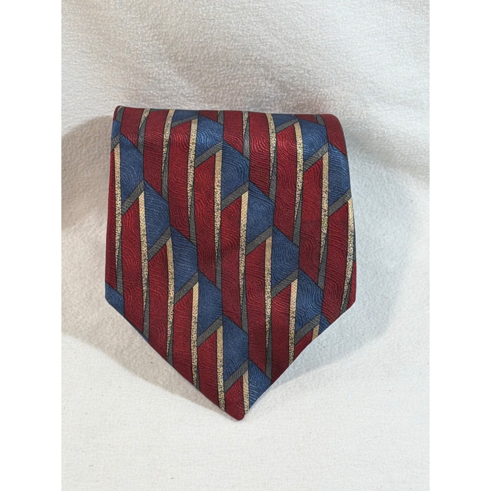 BOSA Le Collezioni Mens Silk Tie Red Blue Gold Geometric Abstract Made in USA